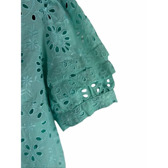 J. Crew Teal eyelet button up top- size s - Picture 4 of 8